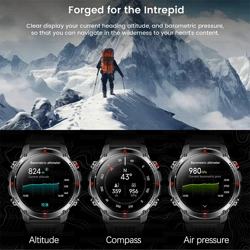 Militare Professionale Swim Sport Smartwatch da uomo 3ATM Impermeabile Dual-band GPS Avventura all'aria aperta Orologi Frequenza cardiaca BT Chiamata Orologio