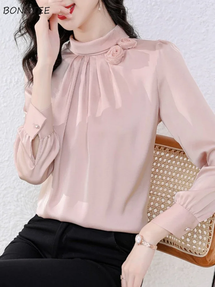 

Long Sleeve Blouse for Women Gentle Casual Flower Design Fashion Ulzzang Soft Commuter High Street All-match Literary Clothing