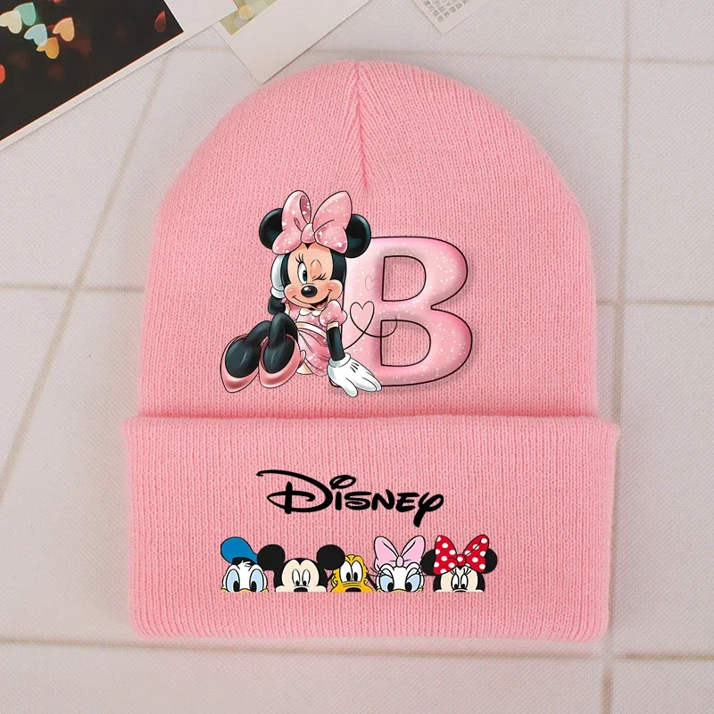 Minnie Mouse Baby Knitted Hat Disney Letter A-Z Winter Soft Warm Kids Girls Cap Cartoon Children Caps Hats Beanie Bonnet Gift