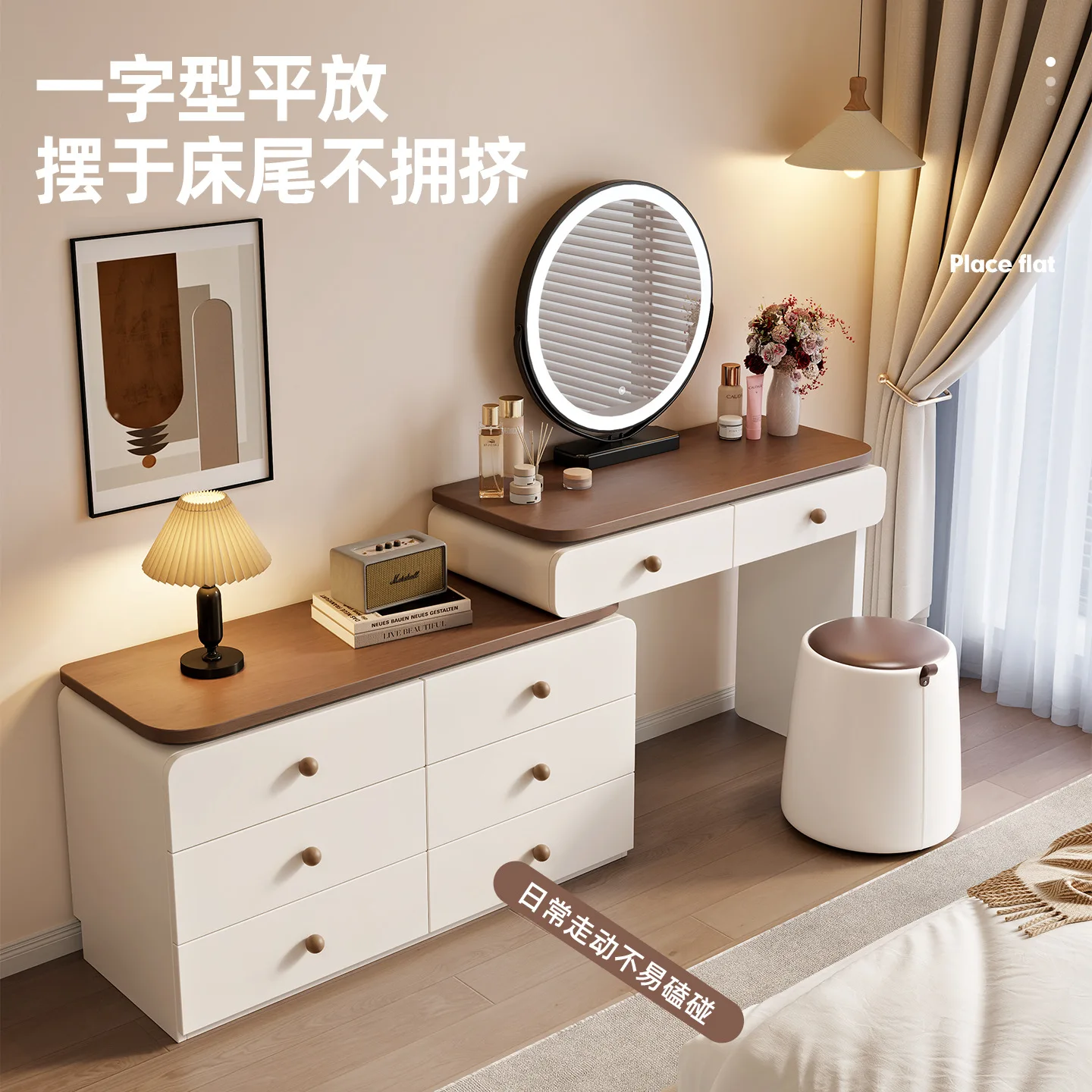 Medieval Cream Style Dresser Bedroom Modern Simplicity 2025 New Solid Wood Chest Storage Cabinet Integrated Makeup Table