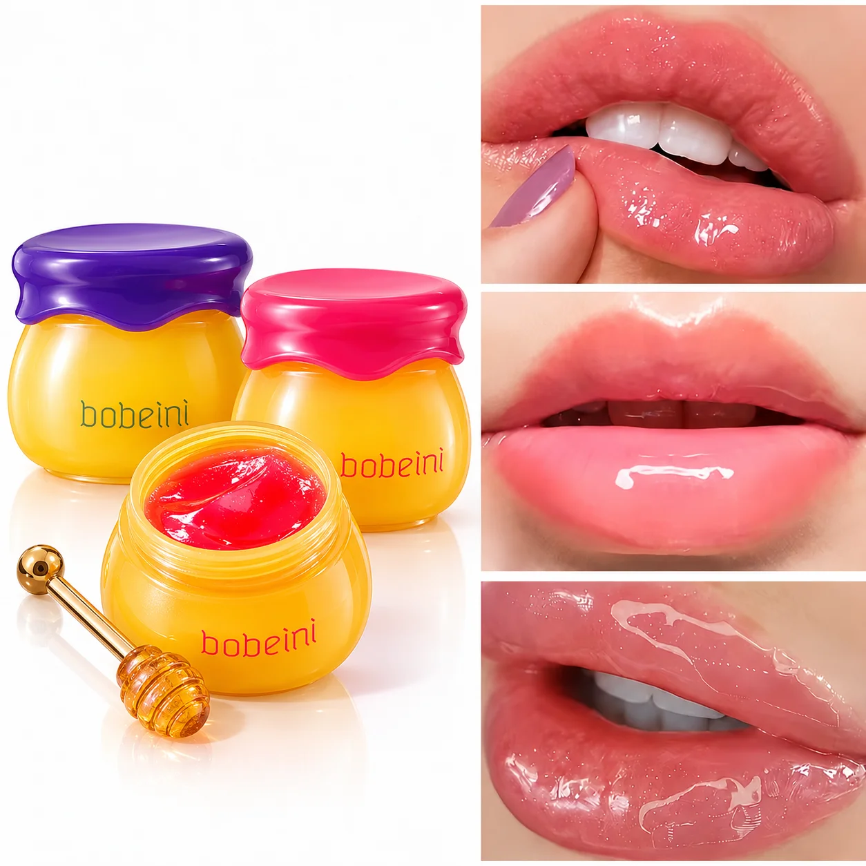8PCS Honeypot Lip Mask Set, Moisturizing Jelly Lip Balm, Blueberry Pomegranate Overnight Lip Care, Beauty Gift for Women