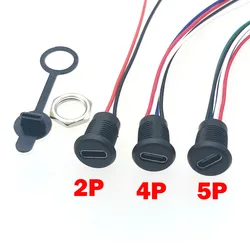 10 stücke usb c stecker typ-c wasserdicht mit mutter verriegelung panel montage weiblich tpc wasserdicht schnell lade buchsen anschluss