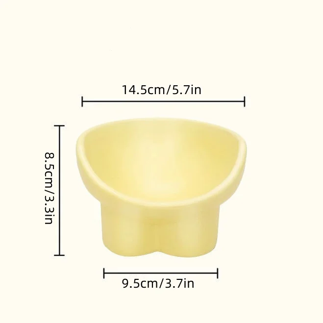 Large Capacity Cat Bowl with High Legs for Neck Protection, Anti-Dumping Cream-colored Slanted Bowl