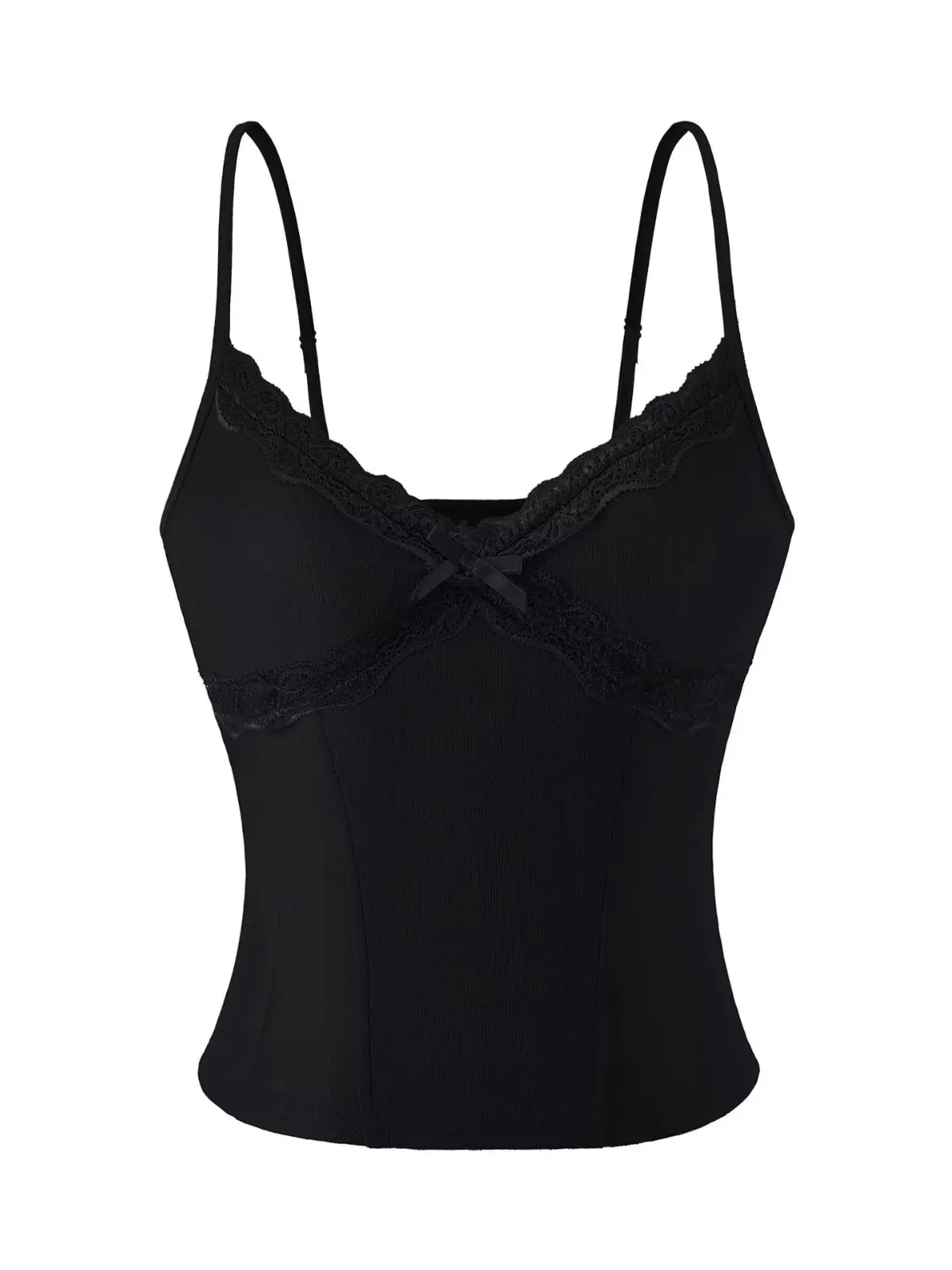 Sweet And Spicy Style Women's Lace Splice Mesh Double Layer Strap Vest with Chest Pad Slim Fit Bra Trendy Short Length High E...