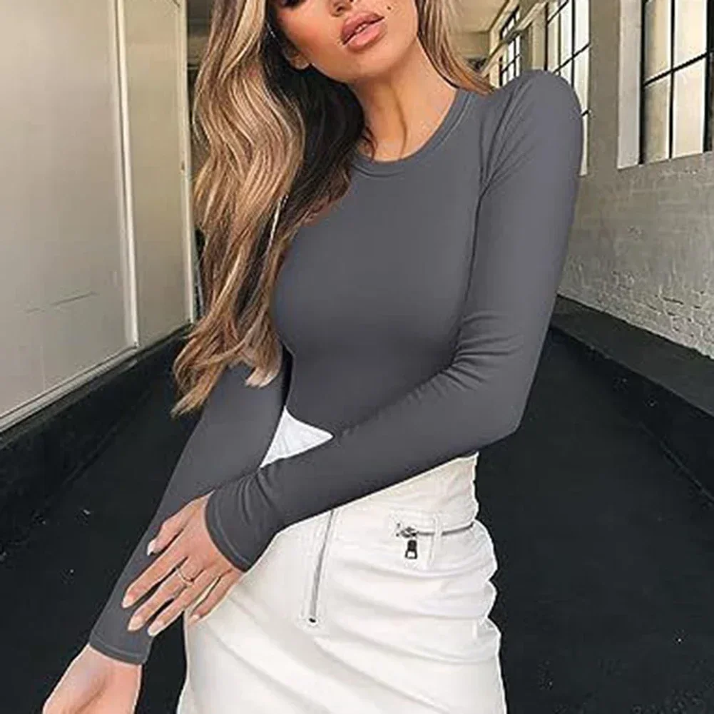 Women Long SleeveT Shirt Slim Fit Pullovers Pullovers Basic Clothes Crop Top