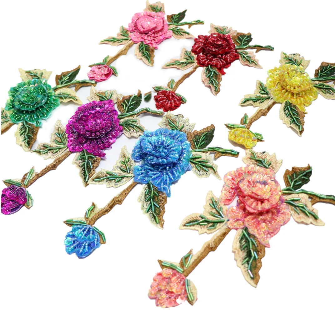 Hand-Nailed Beads Large Embroidery Flower Patch For Clothing Shoes And Hats DIY Accessories Decorative Hole Patch Applique