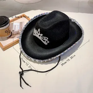 Kammpt wide -tab pink cowboy hats, Western Carnival Hats, elegant tie crown sequin caps for women 8 Main Sales Chapeu Cowboy Rosa - №6