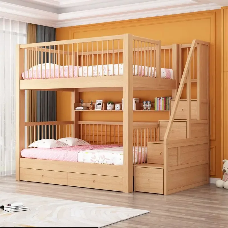 

Beech children's bed, solid wood bunk , mother , multifunctional small-sized combined high-low