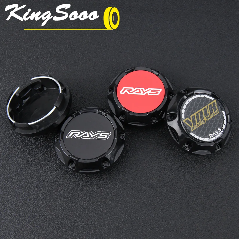 4PCS JDM Sport Rim Cap Clip 56mm VOLK RAYS Emblem Sticker Wheel Center Caps Hub Cap Black & Silver