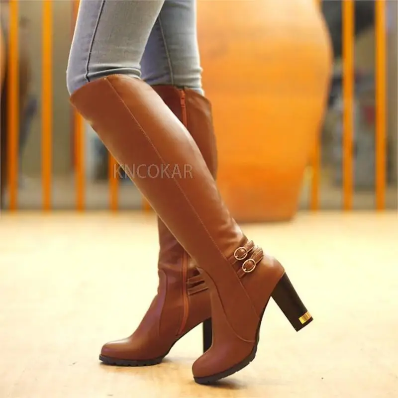 

High boots knight boots square heel but knee boots knee-length boots large size 43 women's boots