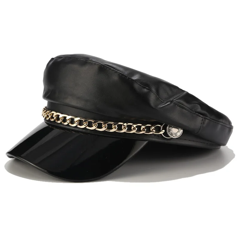Trendy Baskenmütze Hut Frauen Casual Military Cap Flache Kapitän Trucker Caps Mode Pu Leder Reise Kadett Maler Achteckige Hüte – Detail 5