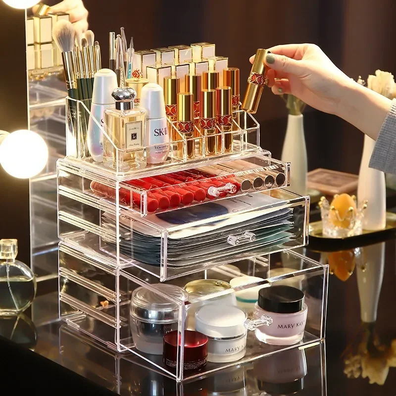 Transparent Storage Box Makeup Organizer Cosmetic Display Case Transparent Jewelry Organizer Desktop Drawer Box Holder