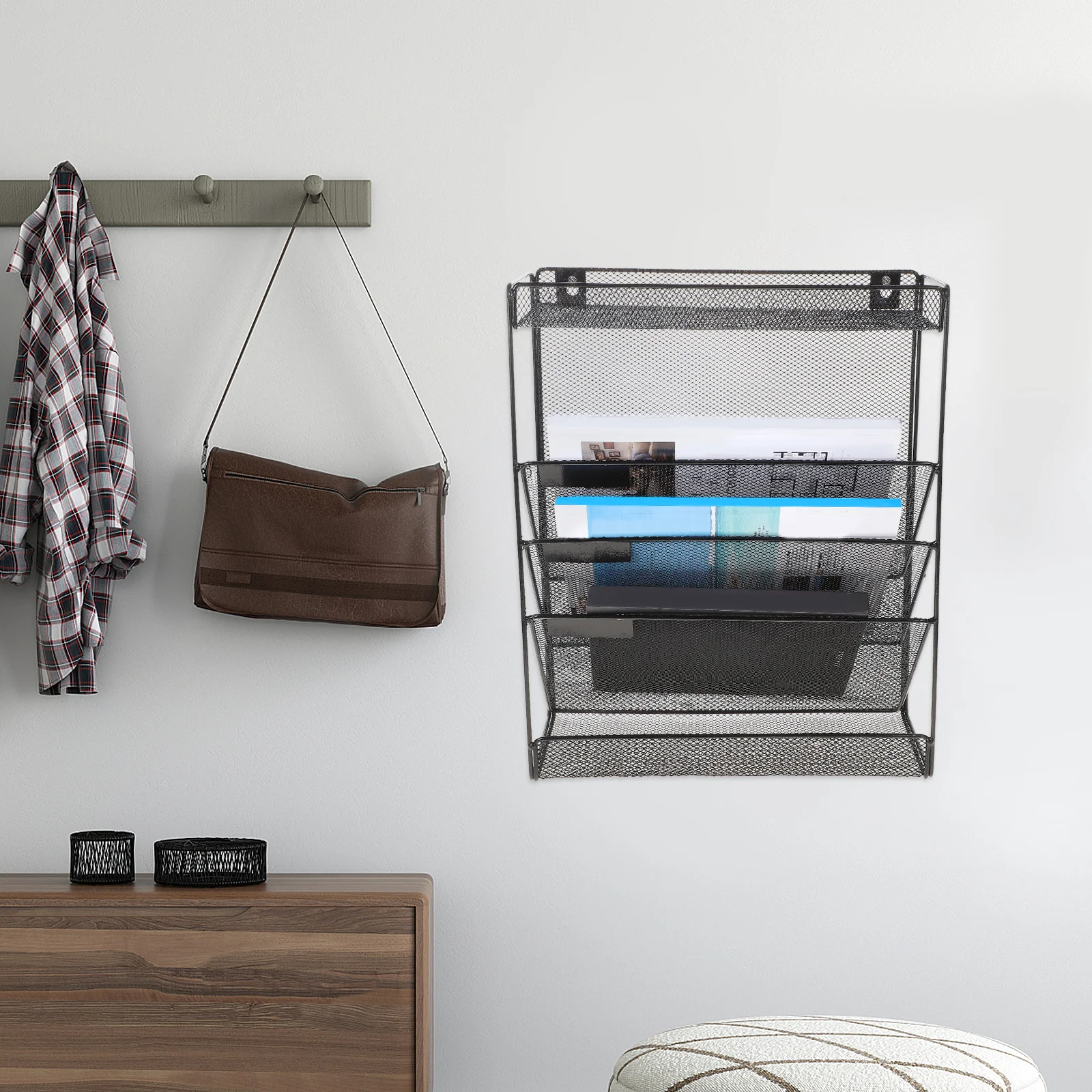 منظم حامل مستندات عمودي معدني لمكتب جدار تخزين الرف سطح المكتب منظم الملفات صندوق حامل ملفات مثبت على الحائط #3