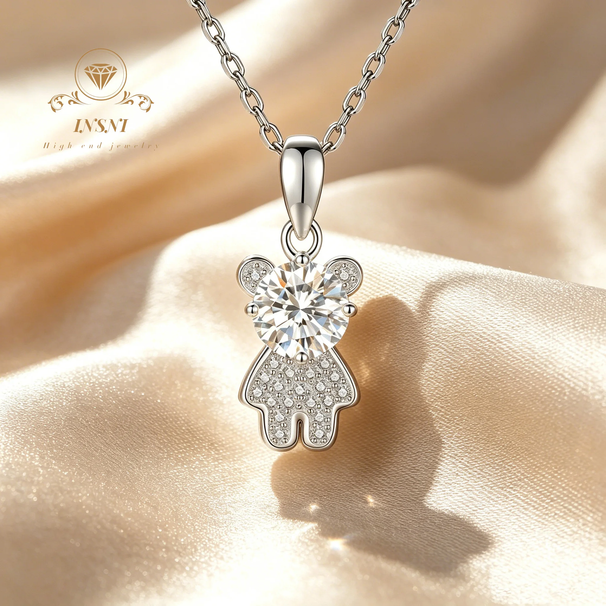 S925 Sterling Silver Fashionable Affordable Light Luxury Style Cute Bear Pendant Versatile Collarbone Chain Women's Jewelry Gift