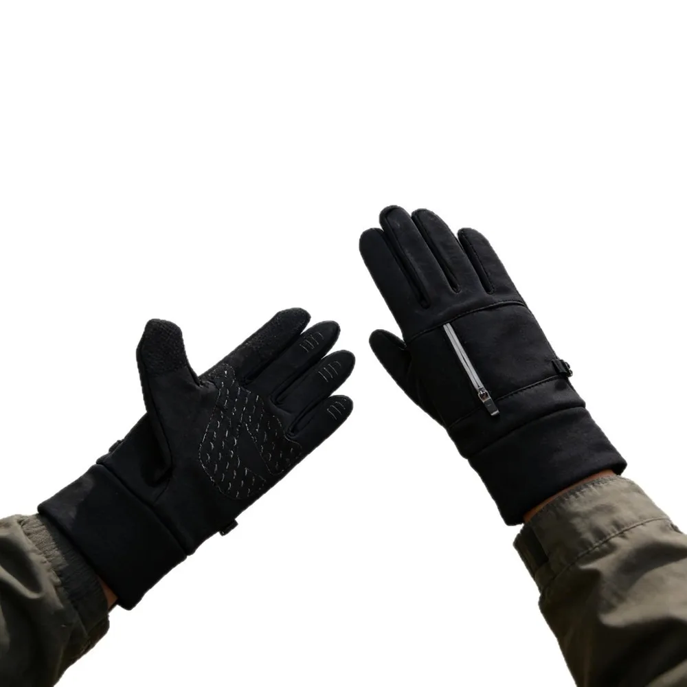 Polyester Winter Cycling Gloves M, L, XL Medium-thick Thermal Full Finger Gloves Black Wrist Zipper Zipper Winter Gloves