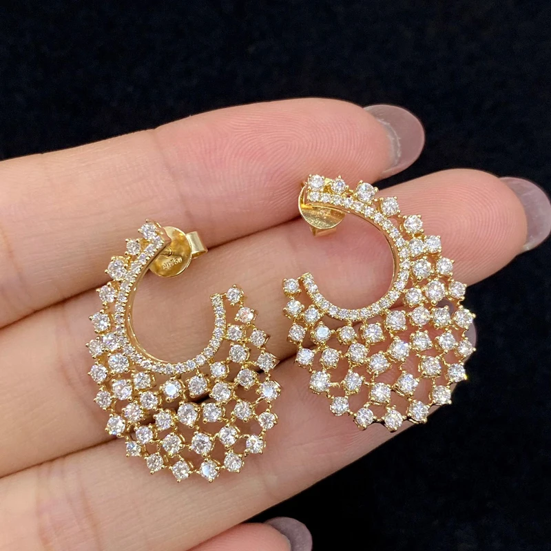 Kazuo Echte Mode-sieraden 18K Puur Geel Goud Echte Natuurlijke Diamanten Luxe Stijl Stud Earring Party Fijne Sieraden Hot Verkoop