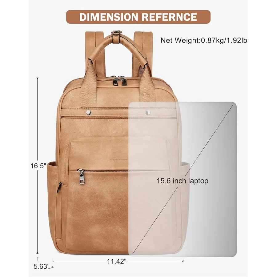 MASINTOR Leather Laptop Backpack for Women Stylish Computer Backpack College Business Work Shoulder Bags Work and Travel Retro