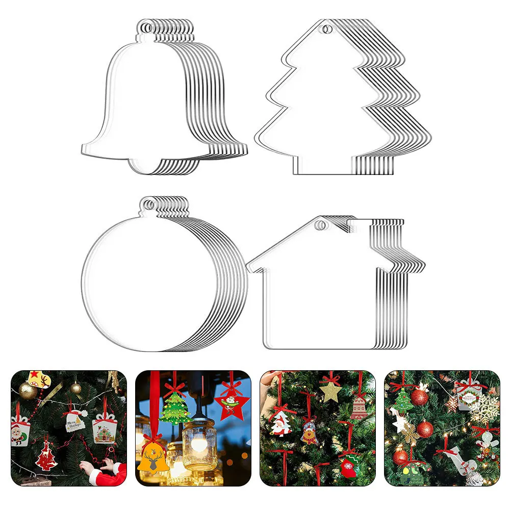 

40 set Christmas Tree Decorations Acrylic Transparent Diy Blank Ornaments Hanging Pendants For Xmas Party Favors Holiday Decor