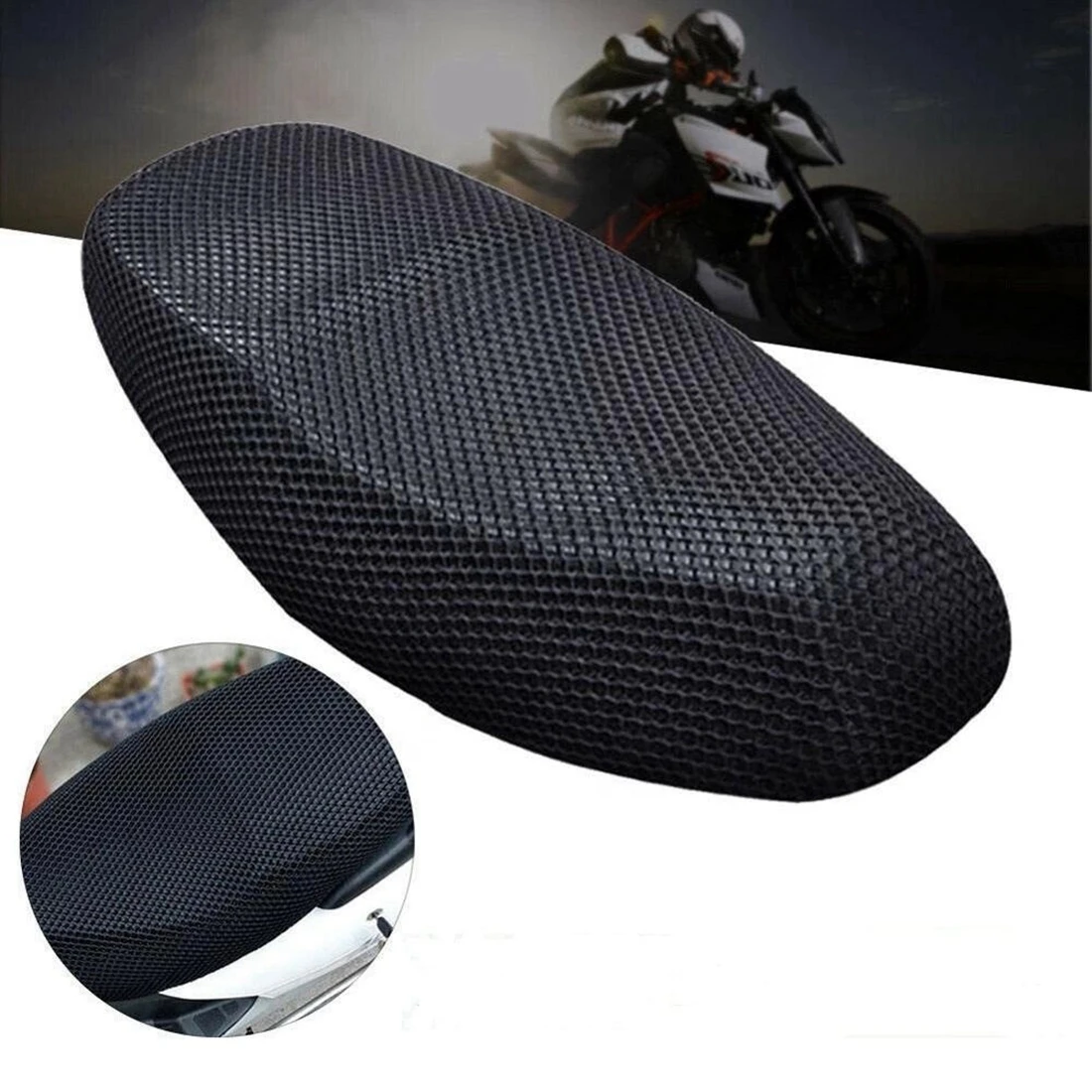 Atmungsaktive 3D Mesh Motorrad Sitz Abdeckung Anti-Slip Vier Saison Motorrad Roller Sitzbezüge Kissen Zubehör M/L/XL/XXL/XXXL