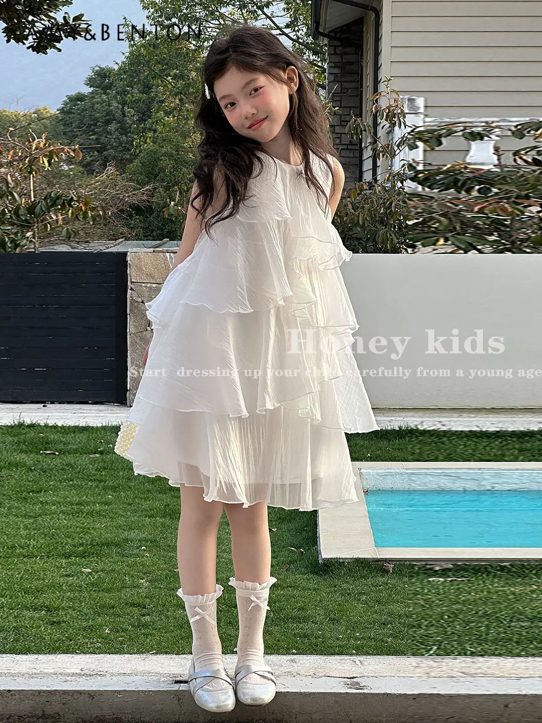 

Unique Girls Summer2026 New Princess Casual Dress Kids Sleeveless Tulle Loose Fit Asymmetrical Hem Birthday Party Cake Tutu Gown