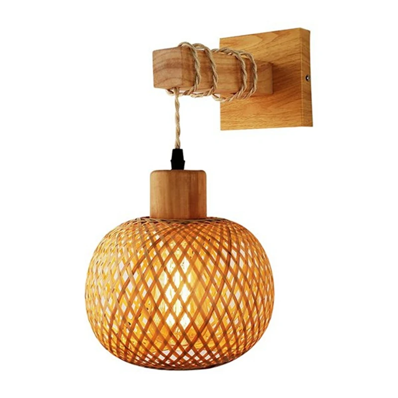 

Retro Japanese Style Bamboo Bedside Wall Lamp Restaurant Rattan Lampmine Bedroom Background Wall Lamps