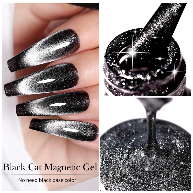 LIToxic-Verhéritage à Ongles Magnétique en Clip Noir 9D, Gel Laser Argenté à Paillettes, Semi-continu pour Nail Art, 7ml