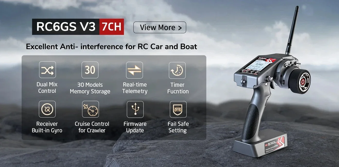 Radiolink RC6GS V3 2.4G 7-Channel Radio Transmitter with R7FG Receiver Telemetry Gyro for RC Car Boat