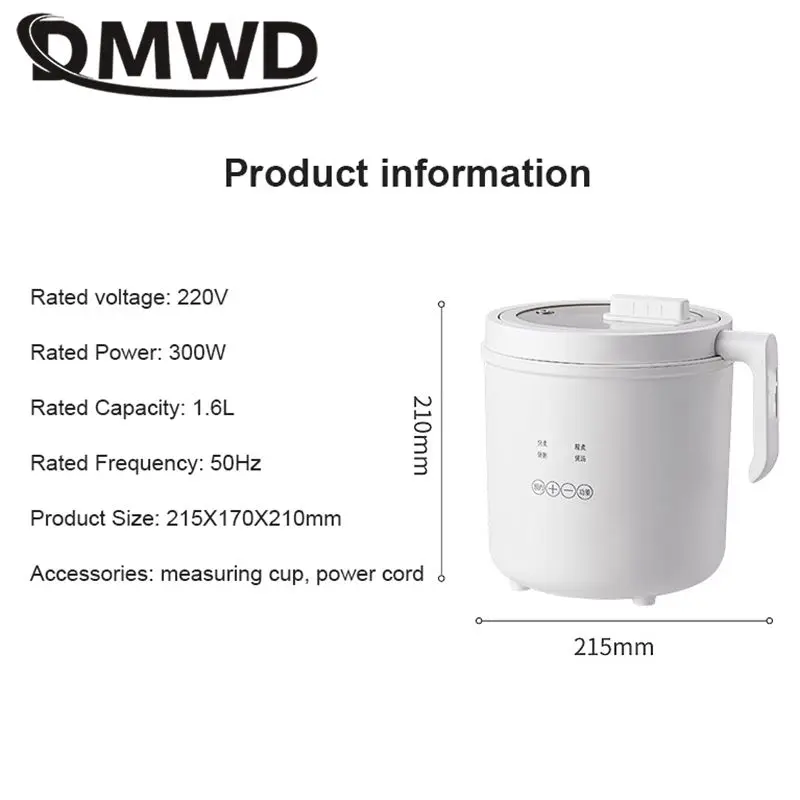 DMWD-Mini olla arrocera de 1,6l, olla de cerámica, fiambrera eléctrica, calentador de alimentos, contenedor de cocina de reserva, caldera de fideos de 220V