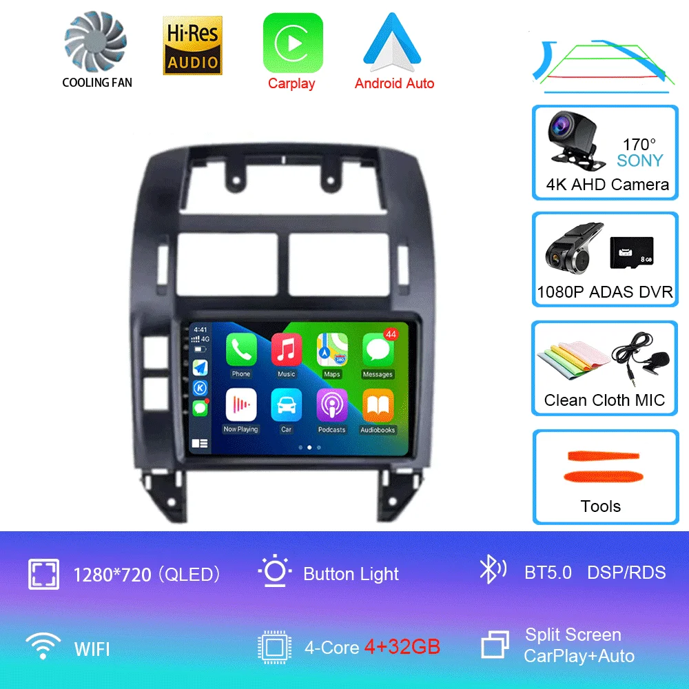 Android 16 autoradio voor Volkswagen Polo Mk4 IV 4 2001 - 2009, videospeler, navigatie, stereo, GPS, geen 2din, 2 din dvd, 4G+WIFI, DSP