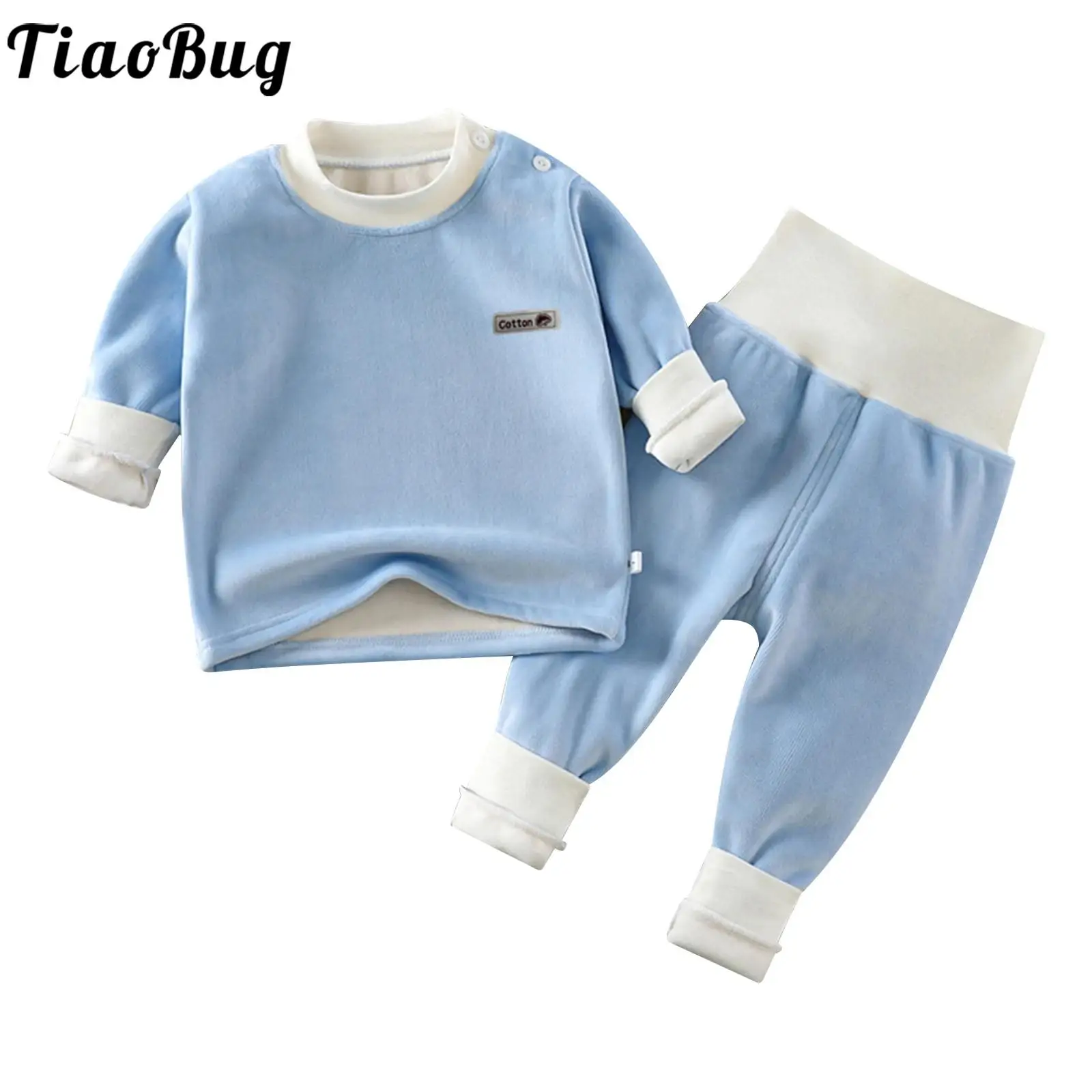 

Newborn Baby Boys Girls Fall Winter Warm Outfits Long Sleeve Fleece Tops with High Waist Pants Casual Thermal Underwear Set