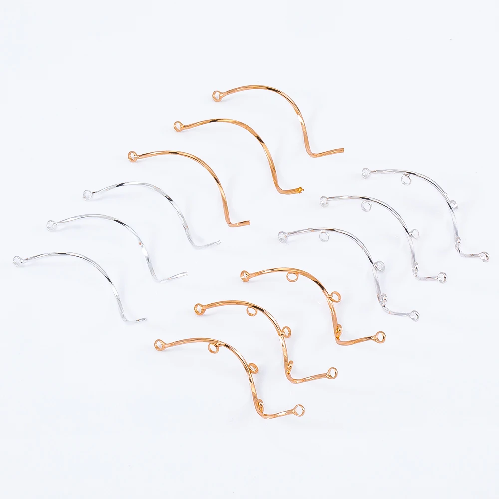 10pcs Copper Spiral Curve Wave Arched Stick Connector Earrings Charms with Hole for Head Ornament DIY Jewelry Making Accessories