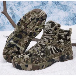 Botas táticas de camuflagem para homens, sapatos de algodão quente, calçado para neve, inverno