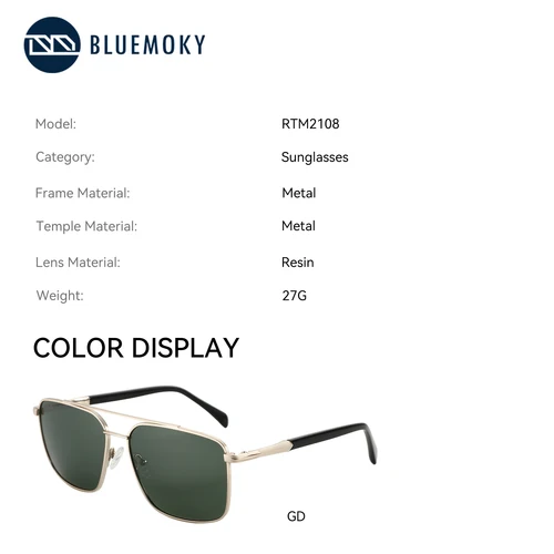 Imagen 2 del producto BLUEMOKY, gafas de sol graduadas de aviador de Metal a la moda de talla L, gafas de sol polarizadas progresivas UV400 para miopía para hombre