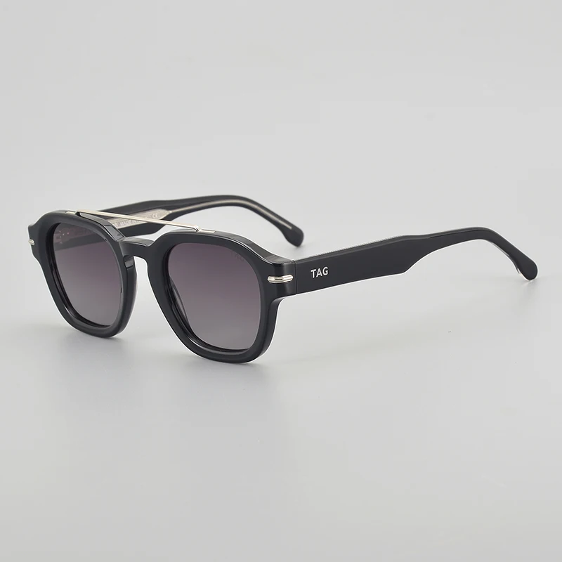 New Fashion Acetate Frame Sun Glasses Women Double Bridge Polygon Sunshade Glasses Male UV400 High Quality Sun Glasses 8775
