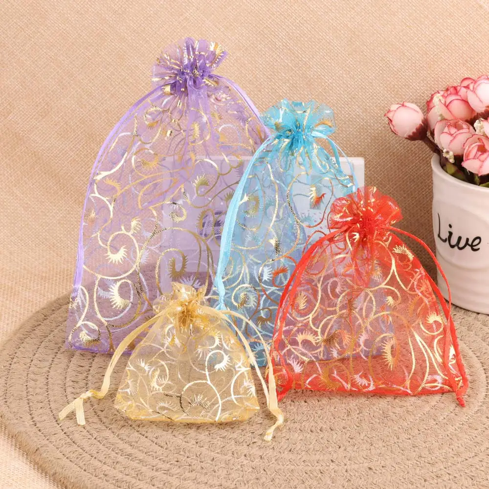 50pcs/lot 10x15cm 4x6inch Mesh Organza Drawstring Bag for Cosmetics Perfume Pouch