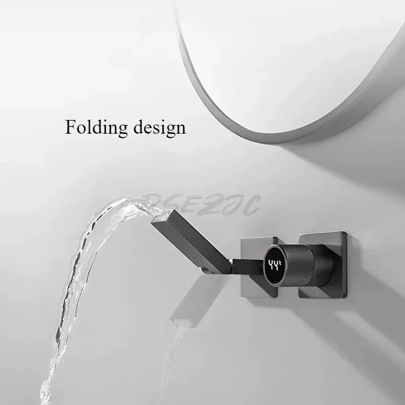All Copper Concealed Folding Digital Waterfall Hot and Cold Basin Faucet Embedded Hot Melt Pre Embedded Table Basin Faucet