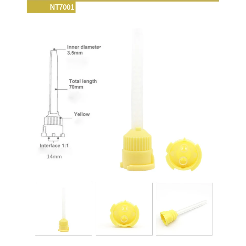 Puntas de mezcla de impresión, dispensador temporal de goma de silicona, cabezal mixto, herramientas de dentista, amarillo, 78mm, 50 unids/lote por paquete