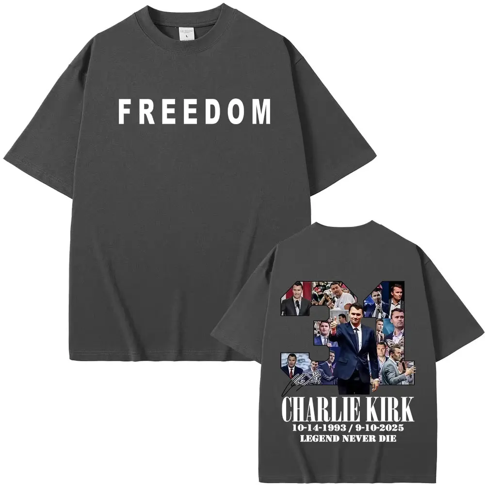 العدالة لتشارلي كيرك الأسطوري أوندد تي شيرت الكلام الحر الاحتجاج تي شيرت 2025 الصيف Harajuku تي شيرت ريترو للرجال والنساء #2