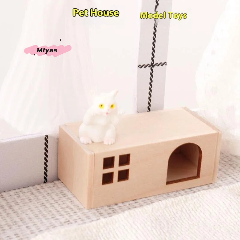 1/12 Scale Miniature Dollhouse Kennel Pet House - Cat And Dog Ornament Furniture Model Decor Toy Set for Dollhouses
