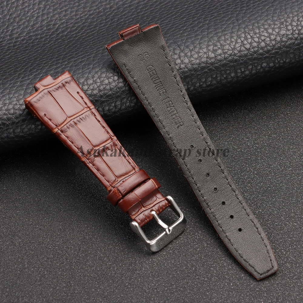 High Quality Bamboo Pattern Leather Watch Strap Convex 25*8.5mm for Vacheron Constantin for OVERSEAS Watch Band Men Accessories