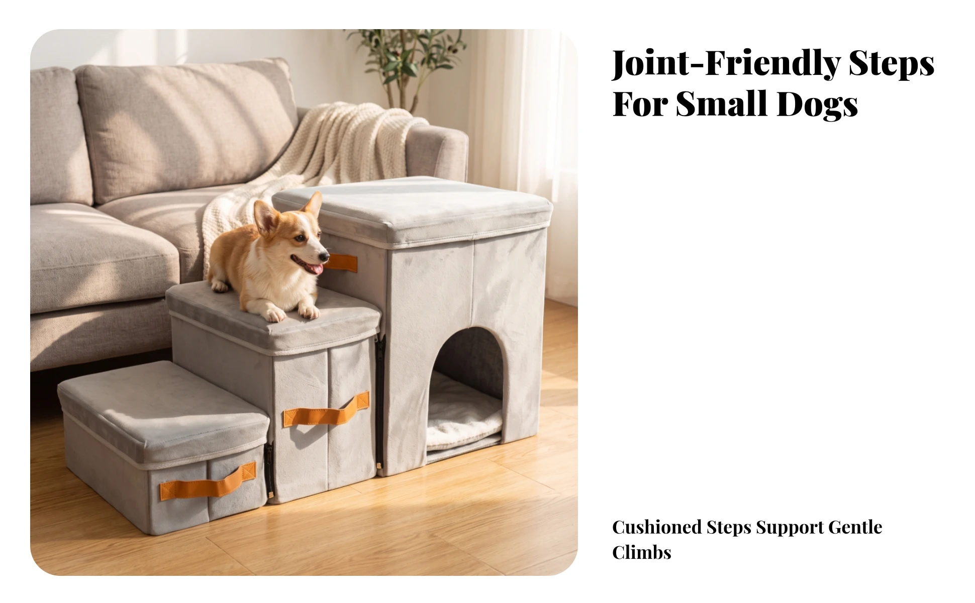 Pet Stairs with House Portable Pet Stairs with Storage Dog Steps with Storage Sturdy Furniture Cozy for Small Dogs, Sofa, Bed