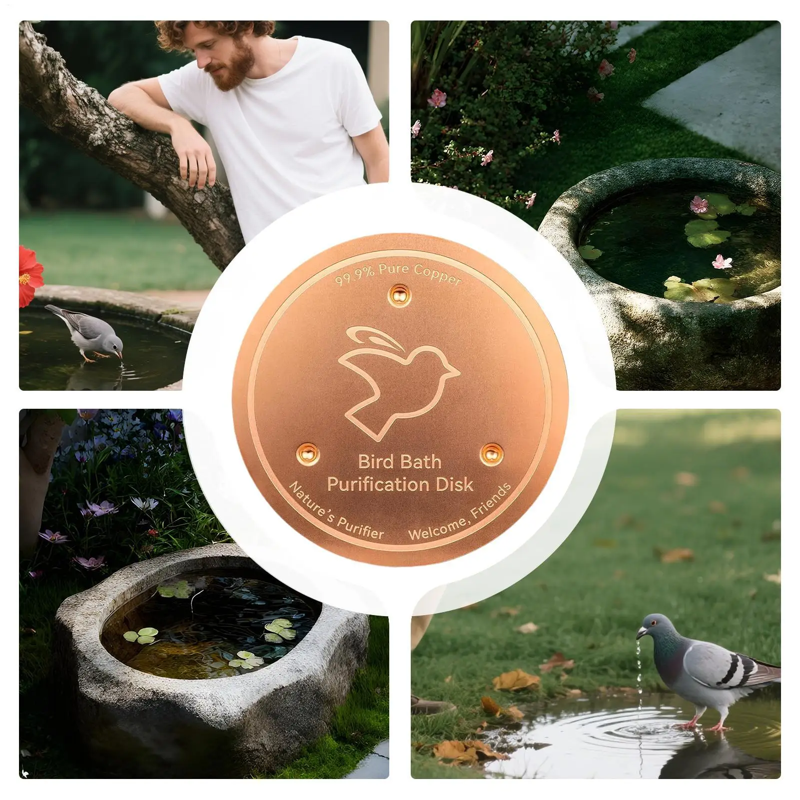 Water Fountain Disk Triple-Point Support Purifier Disc Bird Bath Purification Disk outdoor bird bath bowls for Water Bowl