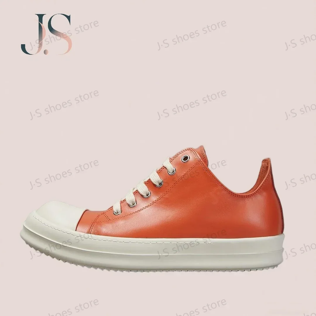 

Brand Men Sneaker R-o Classic Orange Leather Low Top Shoe Luxury Designer Cowhide Women Casual Shoes Lace Up Flat Sneakers
