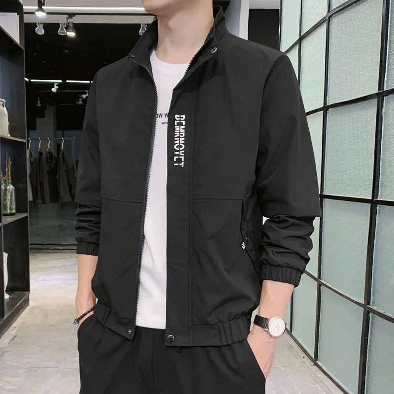 

New 2023 Men's Casual Jaet Trendy Haome Hatl Korean Sle Polyester Blend Fabric Regular Sve Long Stand Collar