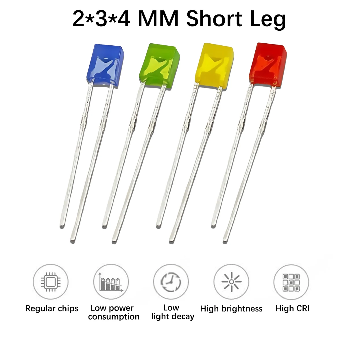 Rambut Merah LED Persegi 2X3X4Mm Merah, Rambut Biru Biru, Rambut Hijau Hijau, Rambut Ungu Ungu, Rambut Kuning LED Kaki Pendek Kuning