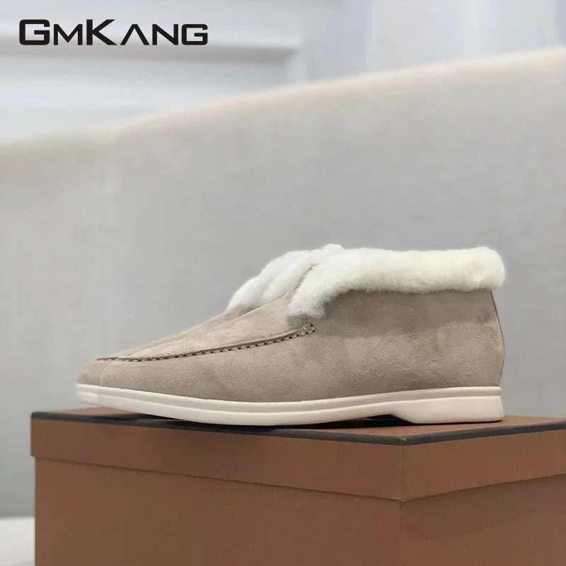 Winter High Top Fur Snow Boots Women Men Kid Suede Wool Warm Comfy Slip-On Walk Flat Shoes Ankle Boots Female Plus Size 35-45