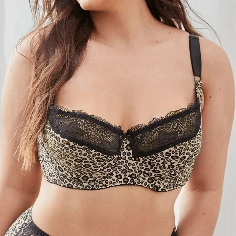 Beauwear Women\'s Plus Size Leopard Bras Cup G Female Lace Underwear Full Coverage ultra-Thin Lingerie