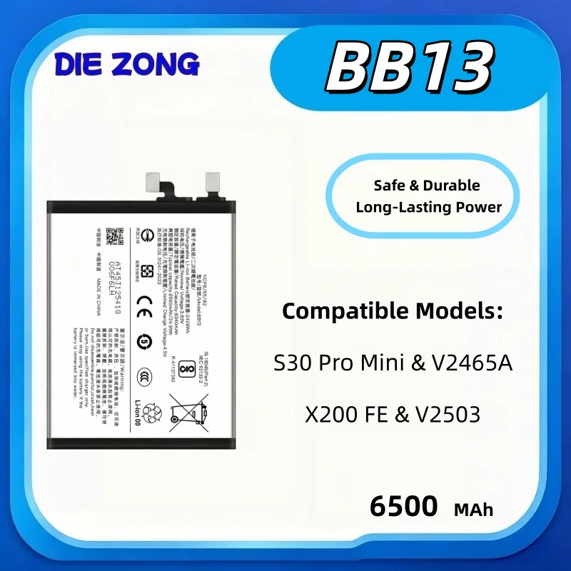 6500mAh Large Capacity Long-lasting Battery Life BB13 Is Suitable for VIVOS30 Pro Mini/V2465A/X200 FE/V2503 Mobile Phone Battery