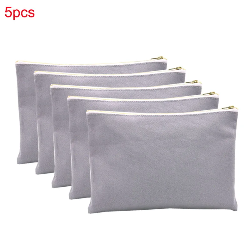 5pcs 16oz Plain Grey Cotton Canvas Lady Handbag Teal Travel Toiletry Makeup Gold Zipper Pouch Custom Accept