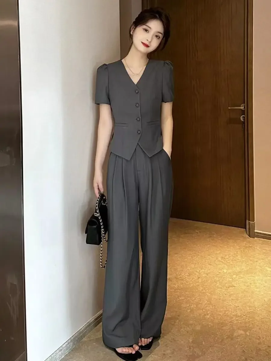 Ladies Trouser Summer 2024 Suits Grey Women\'s Blazer and Pants Two Piece Set Fashion Clothing Classy Clothes Outfit Luxury Cheap